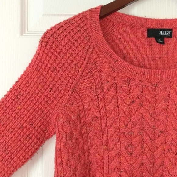 a.n.a Speckled Wool Blend Cable & Waffle Knit Sweater Hot Pink Small - Picture 3 of 10